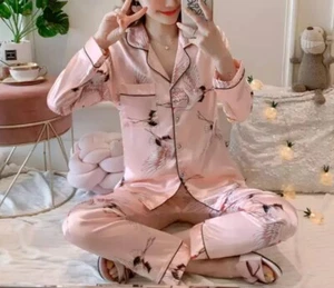 Pink Pajamas women long-sleeved two-piece suit-Asian Size 3XL=US Size “L” - Picture 1 of 7