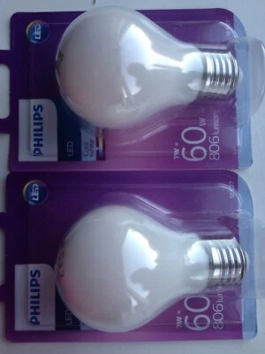 2 Philips LED Frosted E27 Screw 60W 7W Cool White Bulb 806 Natural Neutral 4000K - Image 1 of 4