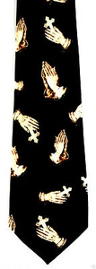 Hands On The Cross Men's Neck Tie Religious Christian Prayer Black Necktie - Picture 1 of 3