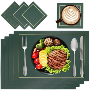 Placemats PU Leather Place Mats and Coasters Sets of 4 Washable Waterproof Table - Picture 1 of 46