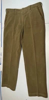 复古 Orvis MOLESKIN 拉丝棉质裤 男式 40x33 皮革边 军绿色 — 第 1/4 张图片