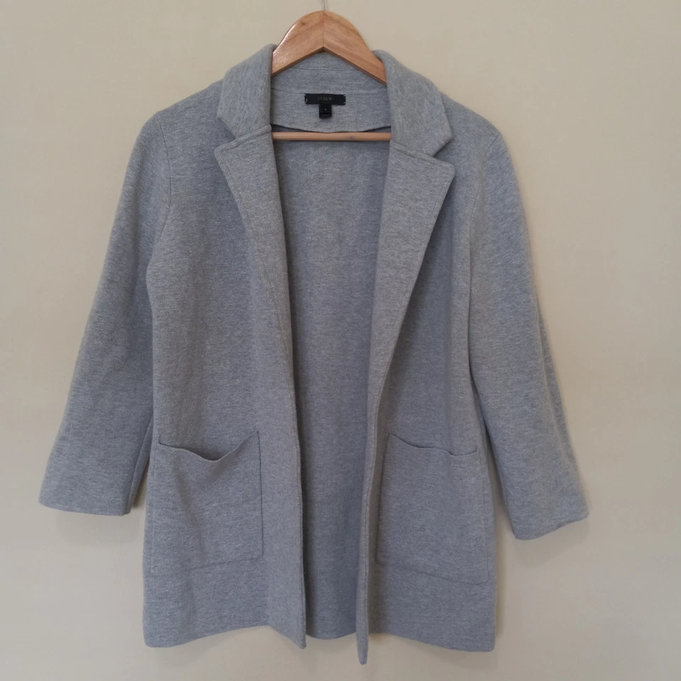 J. Chaqueta Blazer CREW Para Mujer Gris Tejido Algodón Lana Frente Abierto Carrera Informal S Foto 1 de 4