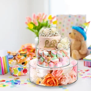 2 Set Clear Acrylic Fillable Cake Stand Tier Display Cupcake 12" 8" round Shower - Picture 1 of 7