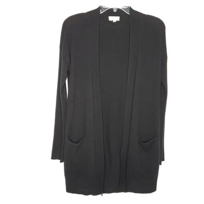 Cárdigan Kinross Cachemira Abierto Suéter M Negro Túnica Bolsillo Largo Mangas Acanaladas Foto 1 de 4