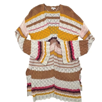 Umgee USA Boho Striped Crochet Duster Cardigan Bell Sleeve Women S Oversized - Image 1 of 4