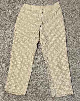 Pantalones de vestir Talbots Collection talla 12 frente plano dorado y blanco brocado elástico Foto 1 de 4