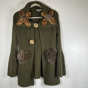 Moschino Cheap and Chic Cardigan Womens Sz M Olive Green Button Wool Blend - Picture 1 of 19