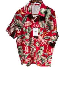 New KYKU Mens Hawaiian Shirt Sz XXL Red Button Down Tropical Palm Short Sleeve - Picture 1 of 9