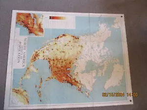-NORTH AMERICA MAP OF POPULATION DENSITY 1956 BY PHILIP AND SON, CANVAS BACKED - Picture 1 of 8