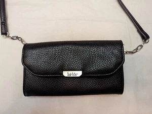 Nicole Miller New York Black Crossbody Wallet Purse Handbag w/ Leopard Interior - Picture 1 of 9