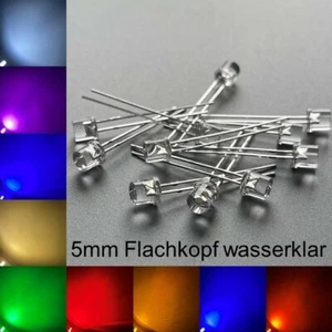 LED de 5 mm cabeza plana transparente al agua todos los colores incl. resistencias diodos emisores de luz LED - Imagen 1 de 3