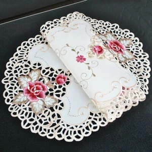 White Embroidered Tablecloth Floral Lace Oval Table Cover Dining Banquet 40x85cm - Picture 1 of 24