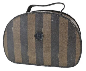 Auth FENDI Black & Brown Striped PVC Canvas and Leather Hand Bag #51934B - Picture 1 of 12