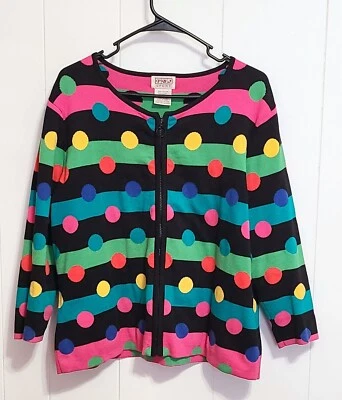 Винтажный 90-х PBJ Sport молнии свитер женщин L радуга геометрическая полоса в горошек - Изображение 1 из 4