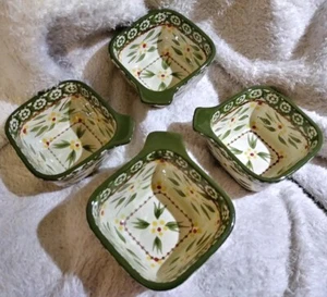 Temptations Tara Bowls Old World Ovenware Green Set Of 4 Square 8 oz Dishes - Picture 1 of 4