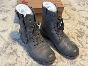 Tara M Loris Women’s Combat Boots Sz 8 Harlow Grey Leather Lace Up Zipper Soles - Picture 1 of 11