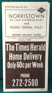 Tabla de tiempo de cercanías Reading Railroad Norristown-Filadelfia 1974 - Imagen 1 de 7