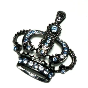 Colgante Corona Diamantes de Imitación Antiguo Tono Plata Grande Azul Vintage Estate - Imagen 1 de 5