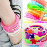 Lots 10pcs Luminous Neon Silicone Gummy Loom Rubber Hair band Wristband Bracelet