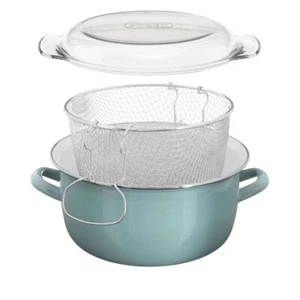 Telo Green Chip Pan Deep Fat Fryer Cooking Fries Pot Frying Basket NonStick - Picture 1 of 12