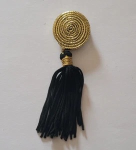 Vintage Quaste Gold/Schwarz Anstecknadel Brosche Hänger 3,5" - Bild 1 von 6