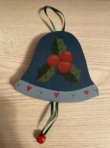 Hand Painted Wood Christmas Ornament Hanging Bell Tree Ornament Handmad Folk Art - Picture 1 of 8