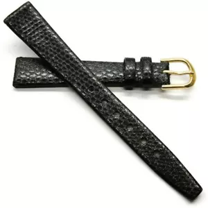 Correa de reloj Gilden de colección lagarto negro sin usar con hebilla de tono dorado pines de 14 mm - Imagen 1 de 8