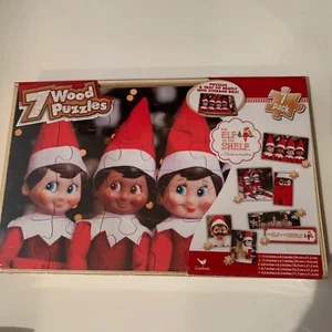 Elf on the Shelf 7 Wood Puzzles 12 to 24 Pieces * Storage Box  New Christmas Fun - Picture 1 of 4