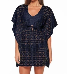 JESSICA SIMPSON Women’s Black Stretch Tie Deep V Neck Crochet Coverup, M, $78 - Picture 1 of 6