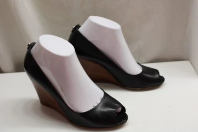 STUART WEITZMAN Cuña Cuero Negro y Corcho Punta abierta Tacón de Cuña Talla 7.5M Foto 1 de 4