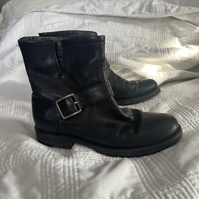 Frye 尺码 6 B Natalie Engineer 短黑色皮靴 踝扣 女孩 Wom — 第 1/4 张图片