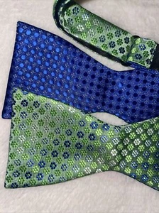 Countess Mara GREEN BLUE FLORAL Bow Tie WOVEN FORMAL Handmade - Picture 1 of 13