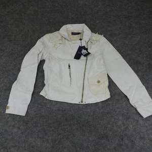Polo Ralph Lauren Womens Jacket Small Waxed Cotton Fringed Full Zip Ivory E - Picture 1 of 12