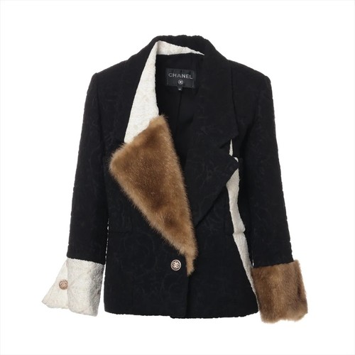 Giacca Chanel Coco Button 21A lana x rayon 34 donna nero x bianco x marrone P71