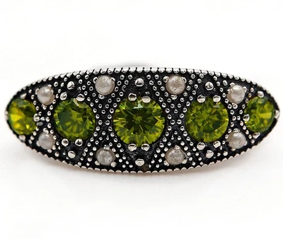 Anillo vintage de peridoto y perlas de plata de ley 925 de 1 quilate talla 7 F3-4 Foto 1 de 2