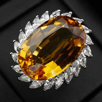 Anillos en racimo hechos a mano de plata de ley 925 ovalados de citrino amarillo dorado de 17,05 quilates Foto 1 de 4