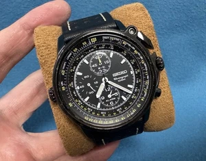 Orologio Seiko SNAB69 Flightmaster 7T62-0HM0 Uomo Acciaio Inox Nero Quarzo - Foto 1 di 19