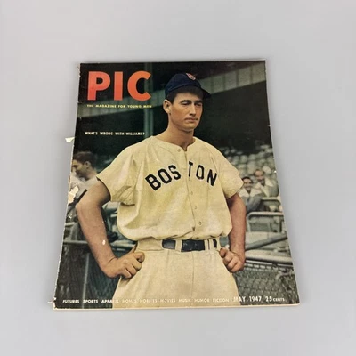 Revista PIC 1947 con cubierta de béisbol TED WILLIAMS Foto 1 de 3