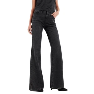Express Jeans Womens 4 Long Washed Black 70s Flare Mid Rise Denim Rigid Denim - Picture 1 of 14