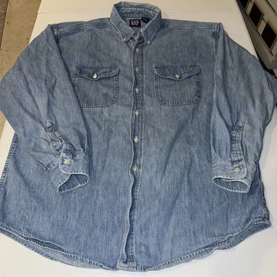 Camisa GAP De Colección Para Hombres XL Azul Denim Abotonada Manga Larga Años 90 Hecha en EE. UU. Foto 1 de 4