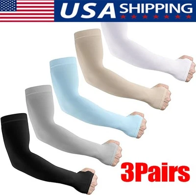 3 Pairs Cooling Arm Sleeves Cover UV Sun Protection Sports Outdoor For Men Women - Image 1 of 4