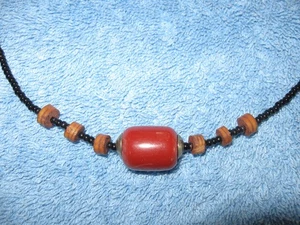 Halsband Anhänger Halskette; Rocailles & Holzperlen; rostorange Perlen; 6" Durchmesser - Bild 1 von 9