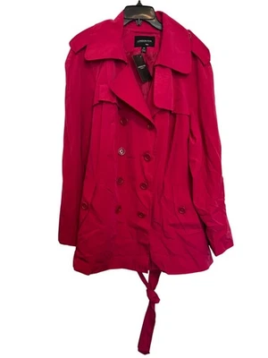 London Fog Womens Double-Breasted Belted Trench Coat Size 3X Bold Pink - Image 1 of 4