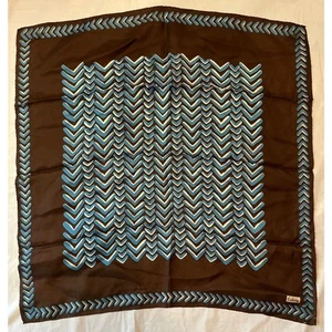 Vintage Echo Silk Scarf ~ Brown & Blue ~ 23" Square - Picture 1 of 5