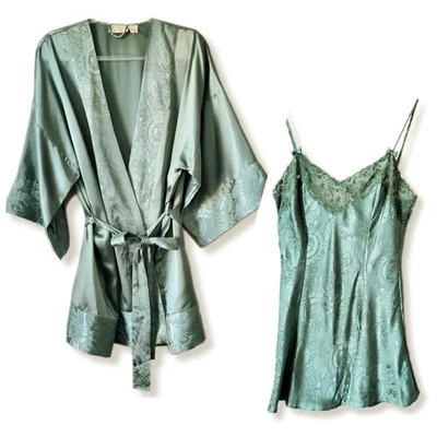 Conjunto de camisola vintage anos 90 Victoria Secret etiqueta dourada roupão S babydoll lingerie falha - Imagem 1 de 4