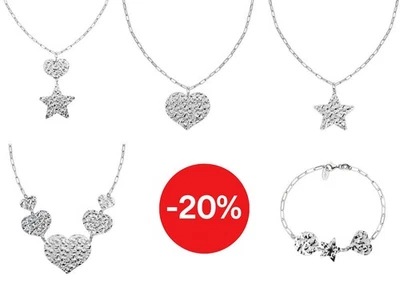 Amen Collane e Bracciale Donna Argento 925 Cuore e Stelle Girocollo Martellato - Immagine 1 di 2