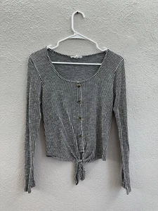 Caution To The Wind Womens Shirt Size Unknown Black White Striped Long Sleeve - Picture 1 of 9