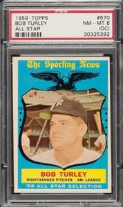 1959 Topps #570 Bob Turley All Star New York Yankees High Number Card PSA 8 OC - Picture 1 of 3