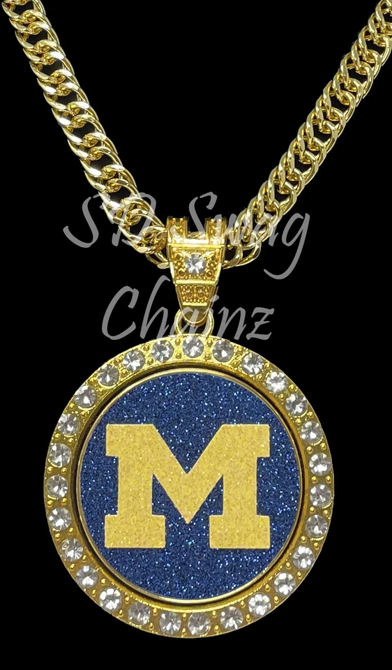 Michigan Wolverines Spinning Necklace - Custom Gold Silver Swag Chain - Go Blue - Image 1 of 1
