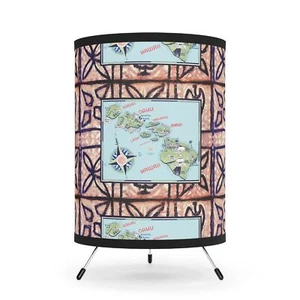 Hawaii Tapa Tripod Lampe mit hochauflösendem bedrucktem Schirm, US\CA-Stecker - Bild 1 von 5